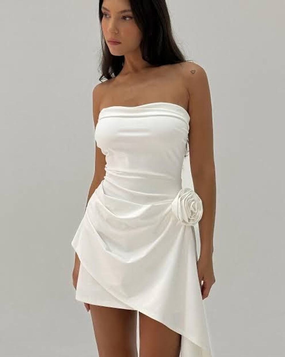 NWT LEAU White Rosette Draped Strapless Mini Dress XS